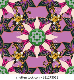 Vector sketch of many abstract flowers in colors. Hand drawn seamless flower illustration. Seamless pattern abstract floral background.