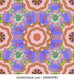 Vector sketch of many abstract flowers in colors. Hand drawn seamless flower illustration. Seamless pattern abstract floral background.