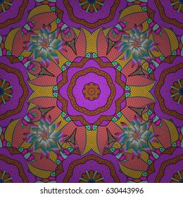Vector sketch of many abstract flowers in colors. Hand drawn seamless flower illustration. Seamless pattern abstract floral background.
