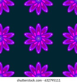 Vector sketch of many abstract flowers in blue colors. Hand drawn seamless flower illustration. Seamless pattern abstract floral background.