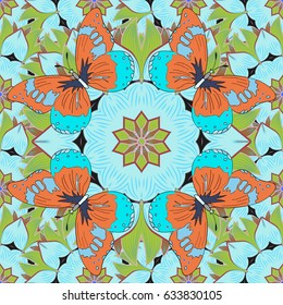 Vector sketch of many abstract flowers in magenta colors. Hand drawn seamless flower illustration. Seamless pattern abstract floral background.