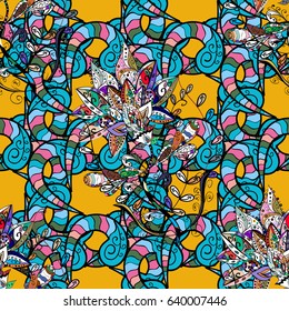 Vector sketch of many abstract flowers in colors. Hand drawn seamless flower illustration. Seamless pattern abstract floral background.