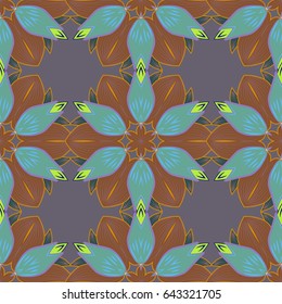 Vector sketch of many abstract flowers in blue colors. Hand drawn seamless flower illustration. Seamless pattern abstract floral background.