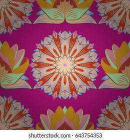 Vector sketch of many abstract flowers in blue colors. Hand drawn seamless flower illustration. Seamless pattern abstract floral background.