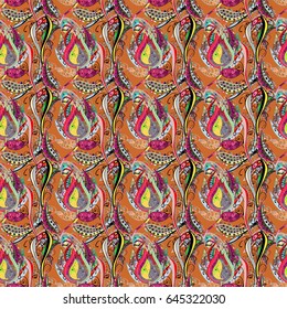 Vector sketch of many abstract flowers in blue colors. Hand drawn seamless flower illustration. Seamless pattern abstract floral background.