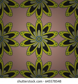 Vector sketch of many abstract flowers in blue colors. Hand drawn seamless flower illustration. Seamless pattern abstract floral background.