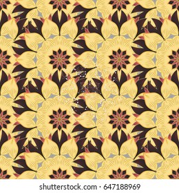 Vector sketch of many abstract flowers in blue and pink colors. Hand drawn seamless flower illustration. Seamless pattern abstract floral background.