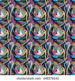 Vector sketch of many abstract flowers in colors. Hand drawn seamless flower illustration. Seamless pattern abstract floral background.