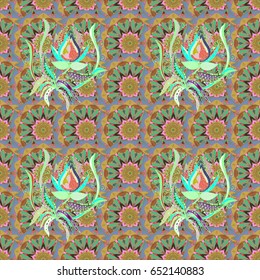 Vector sketch of many abstract flowers in colors. Hand drawn seamless flower illustration. Seamless pattern abstract floral background.