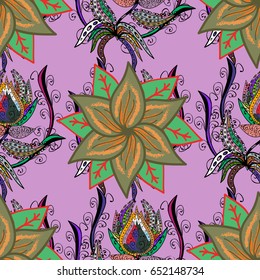 Vector sketch of many abstract flowers in colors. Hand drawn seamless flower illustration. Seamless pattern abstract floral background.