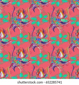 Vector sketch of many abstract flowers in colors. Hand drawn seamless flower illustration. Seamless pattern abstract floral background.