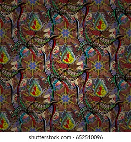 Vector sketch of many abstract flowers in colors. Hand drawn seamless flower illustration. Seamless pattern abstract floral background.