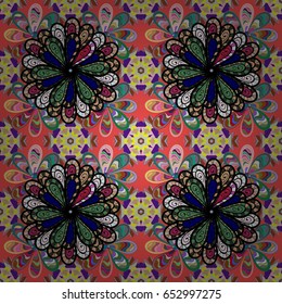 Vector sketch of many abstract flowers in pink colors. Hand drawn seamless flower illustration. Seamless pattern abstract floral background.