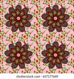 Vector sketch of many abstract flowers in colors. Hand drawn seamless flower illustration. Seamless pattern abstract floral background.