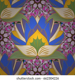 Vector sketch of many abstract flowers in colors. Hand drawn seamless flower illustration. Seamless pattern abstract floral background.