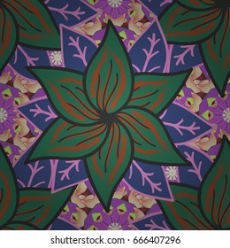 Vector sketch of many abstract flowers in colors. Hand drawn seamless flower illustration. Seamless pattern abstract floral background.