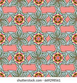 Vector sketch of many abstract flowers in colors. Hand drawn seamless flower illustration. Seamless pattern abstract floral background.