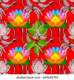 Vector sketch of many abstract flowers in colors. Hand drawn seamless flower illustration. Seamless pattern abstract floral background.