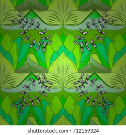 Vector sketch of many abstract flowers in neutral, black and green colors. Hand drawn seamless flower illustration. Seamless pattern abstract floral background.