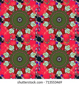 Vector sketch of many abstract flowers in red, neutral and brown colors. Hand drawn seamless flower illustration. Seamless pattern abstract floral background.