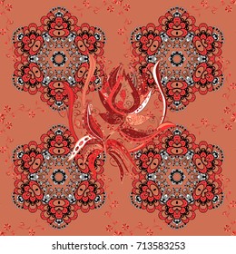 Vector sketch of many abstract flowers in orange, black and red colors. Hand drawn seamless flower illustration. Seamless pattern abstract floral background.