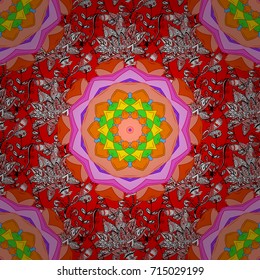 Vector sketch of many abstract flowers in red, pink and orange colors. Hand drawn seamless flower illustration. Seamless pattern abstract floral background.