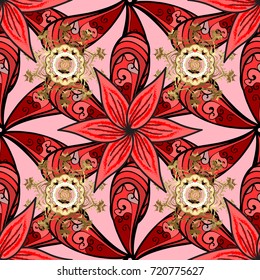 Vector sketch of many abstract flowers in neutral, red and black colors. Hand drawn seamless flower illustration. Seamless pattern abstract floral background.