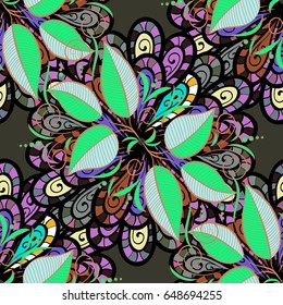 Vector sketch of many abstract leaves in colorful colors. Hand drawn seamless leaf illustration. Seamless pattern abstract floral background.