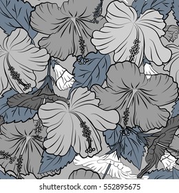 Vector sketch of many abstract multicolored flowers on a gray background. Hand drawn seamless pattern flower illustration. Multicolor seamless abstract floral background.