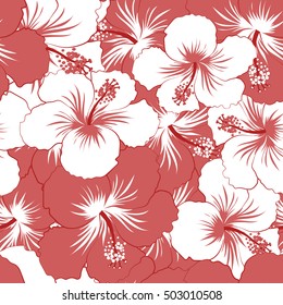 Vector sketch of many red and white flowers. Hand drawn seamless flower illustration. Seamless pattern of red and white hibiscus floral background.