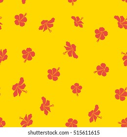 Vector sketch of many yellow and orange flowers. Hand drawn seamless flower illustration. Seamless pattern of yellow and orange hibiscus floral background.