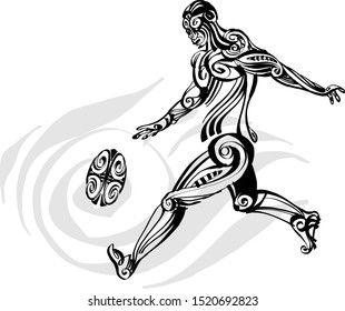 Vector sketch of the Maori rugby player with rugby ball