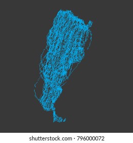 Vector Sketch Up in map, EPS 10. Map of Argentina, blue sketch abstract background. The hand drawn map on school grid background texture. scribble pan vector illustration,