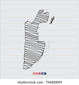 Vector Sketch Up in map, EPS 10. Map of Belize, black sketch abstract background. The hand drawn map on school grid background texture. scribble pan vector illustration, 