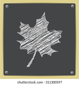 Vector Sketch Maple Leaf Icon On School Blackboard  