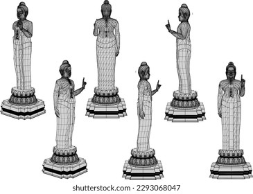Vector sketch of meditation standing buddha statue