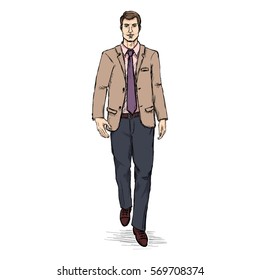 Vector Sketch Men Model in Suit. Business dress code.