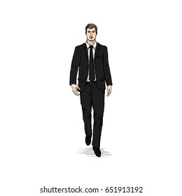 Vector Sketch Men Model in Suit. Business dress code.