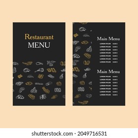 Vector sketch menu for meat restaurant. Food menu design elements. Restaurant cafe menu, template design. Food flyer. Vector.