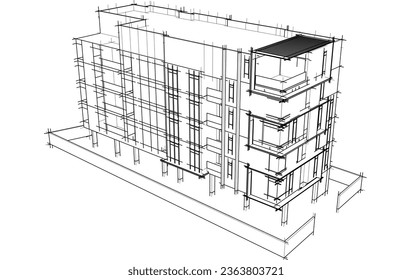 Vector sketch of modern building