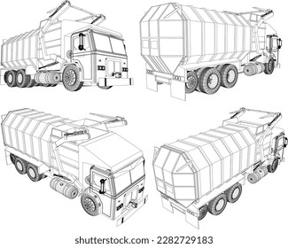 Vector sketch of modern garbage truck car illustration