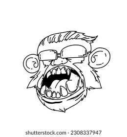 vector sketch of monkey face on white background for t-shirt design, vector illustration, icon design