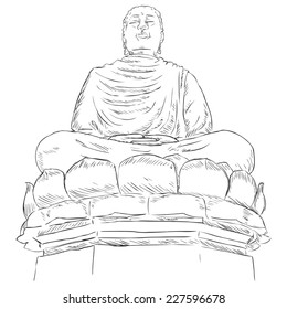 Vector Sketch Monument Buddha on the Lotus