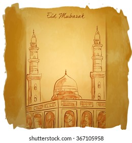 Vector sketch mosque islamic design beckground Eid Mubarak - Translation of text : Eid Mubarak - Blessed festival