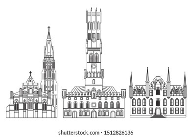 vector sketch of the most famos buildings in Bruges, Belgium.