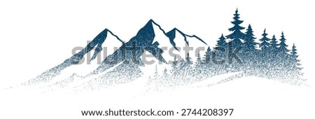 Vector sketch mountain landscape, hatching, imitation of a pencil drawing