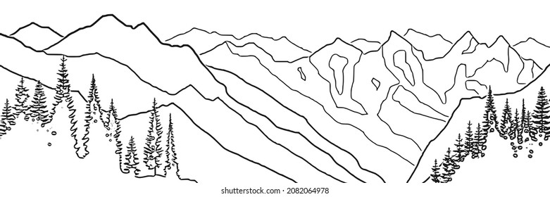 Vector Sketch, Mountain Landscape, Imitation Of A Pencil Drawing