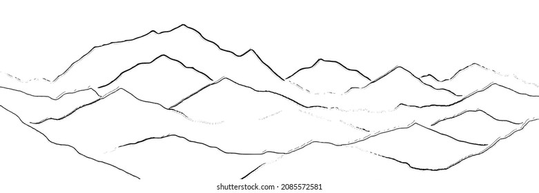 Esbozo vectorial, paisaje montañoso, imitación de un dibujo a lápiz