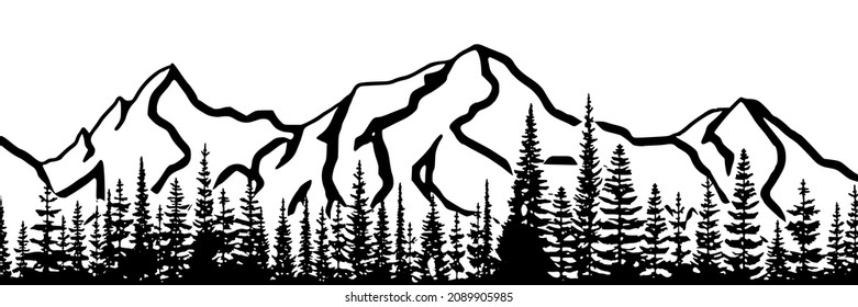 Vector sketch, mountain landscape, imitation of a pencil drawing