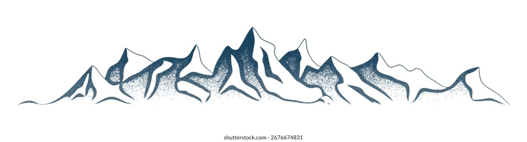 Esboço vetorial, paisagem de montanha, imitação de um desenho a lápis